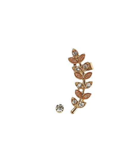 Gold Gold Glitter Leaf Earcuff and Stud | New Look