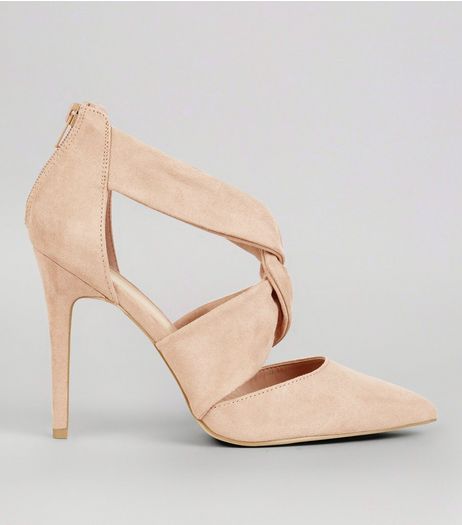 Wide Fit Pink Suedette Twist Strap Front Heels | New Look