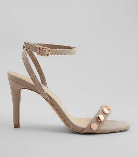 Wide Fit Grey Stud Strap Heeled Sandals | New Look