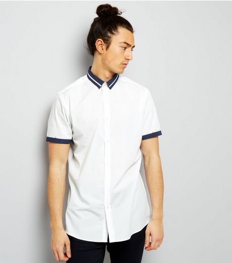 White Spot Print Trim Short Sleeve Shirt | New Look