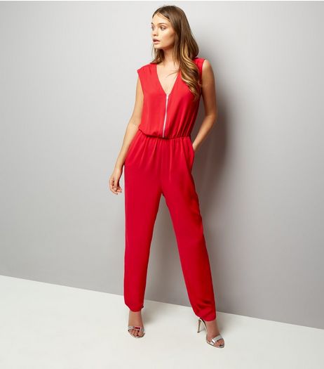 Red Zip Front Jumpsuit | New Look