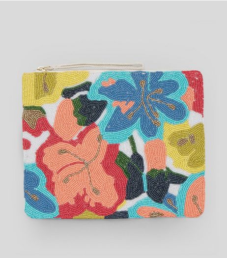 Pink Tropical Bead Zip Top Clutch | New Look
