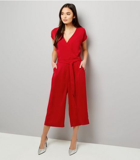 Red Wrap Front Culotte Jumpsuit | New Look