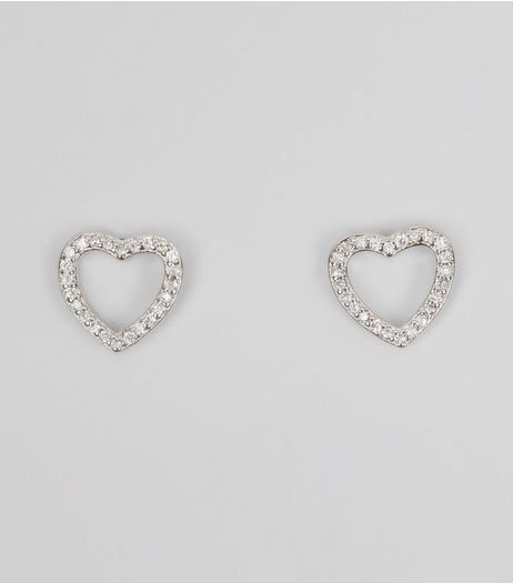 Silver Cubic Zirconia Heart Stud Earrings | New Look