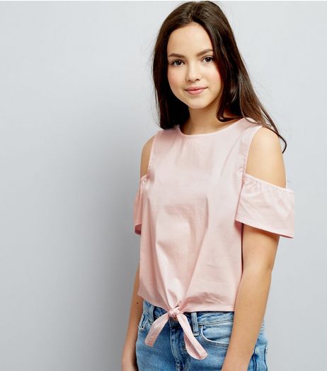 Teens Pink Cold Shoulder Tie Front Top | New Look