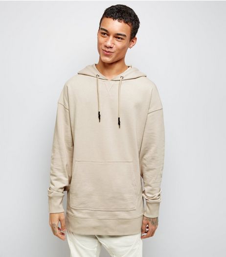 Stone Dropped Shoulder Longline Hoodie | New Look