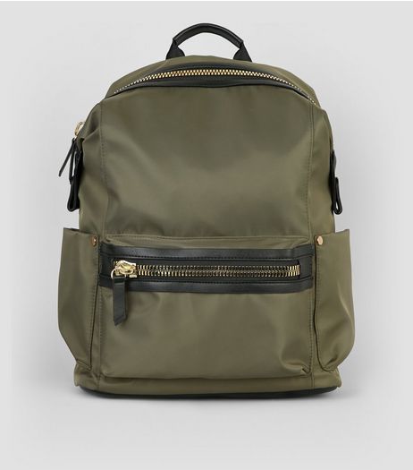 Khaki Chunky Zip Backpack | New Look