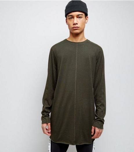 Khaki Seam Front Longline Long Sleeve T-Shirt | New Look
