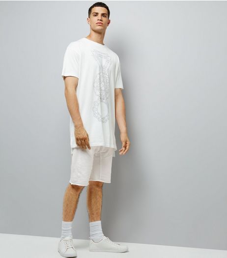 White Panelled Drop Crotch Jersey Shorts | New Look