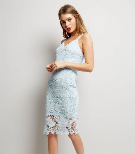 AX Paris Blue Crochet Lace V Neck Midi Dress | New Look
