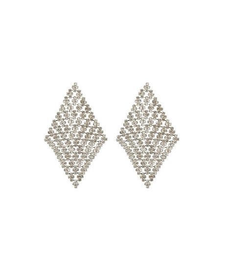 Silver Crystal Diamond Chain Mail Earrings | New Look