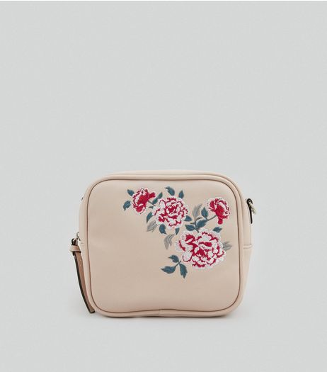 Nude Pink Floral Embroidered Cross Body Bag | New Look