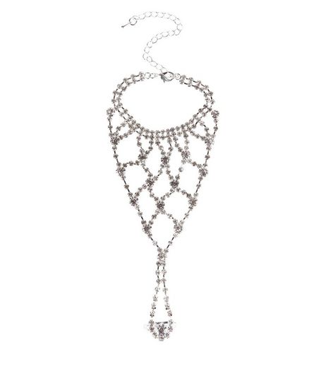 Silver Crystal Layered Handchain | New Look