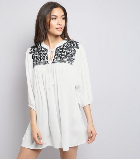 QED White Embroidered Panel Tunic | New Look