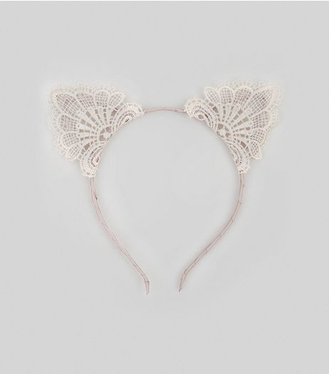 Shell Pink Lace Cat Ear Headband | New Look