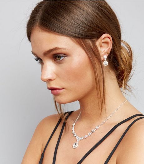 Silver Diamante Necklace and Earring Set | New Look