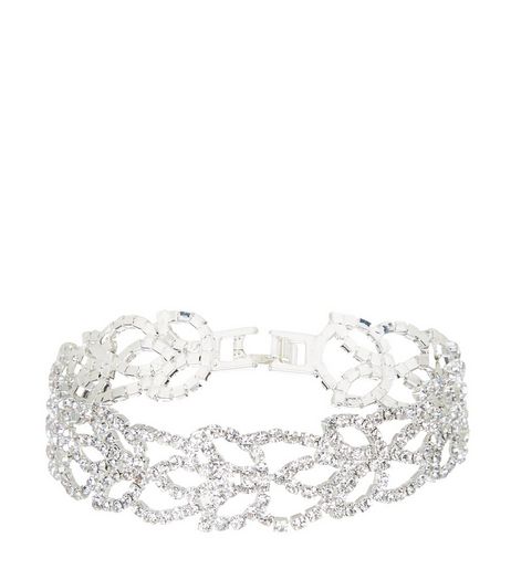 Silver Diamante Leaf Bracelet | New Look