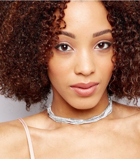 Silver Diamante Layered Choker | New Look