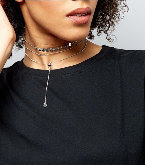 3 Pack Silver Bead Chain Chokers | New Look