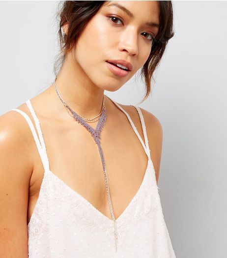 Pink Crystal Layered Necklace | New Look