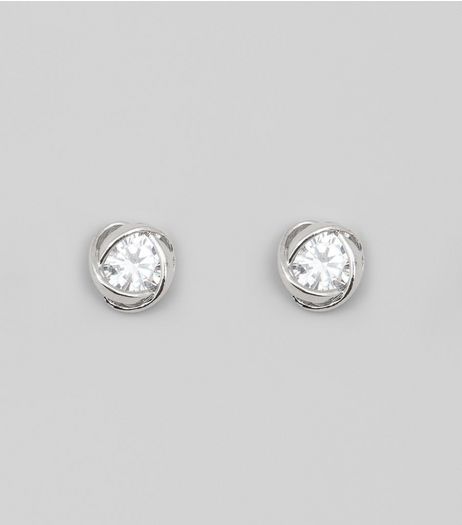 Silver Cubic Zirconia Twist Stud Earrings | New Look