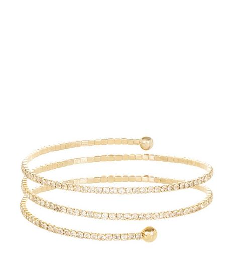 Gold Crystal Wrap Bracelet | New Look