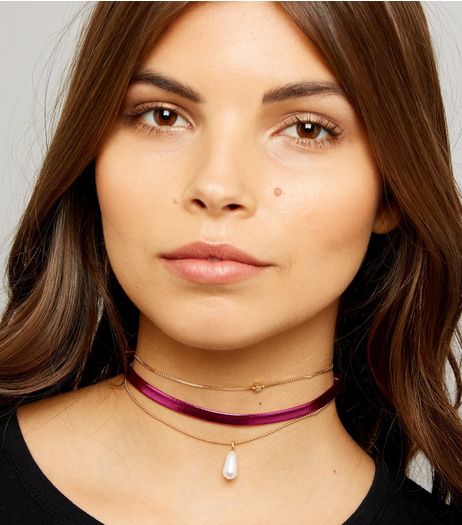 3 Pack Gold and Purple Chokers | New Look