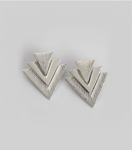 Silver Textured Triangle Studs | New Look