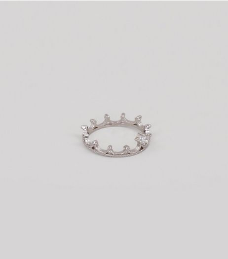 Silver Cubic Zirconia Crown Ring | New Look