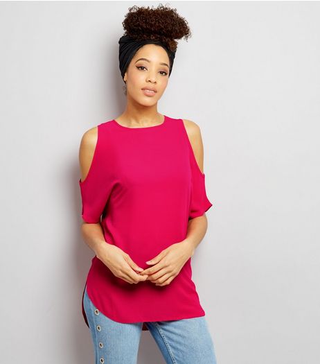 Bright Pink Cold Shoulder Top | New Look