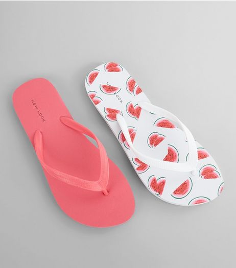 2 Pack Pink Watermelon Print Flip Flops | New Look