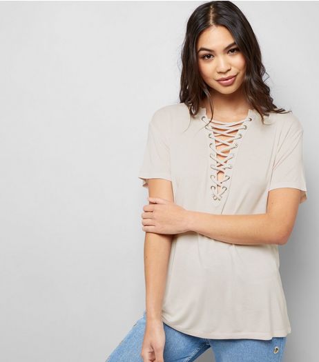 Shell Pink Washed Lattice Front Top | New Look