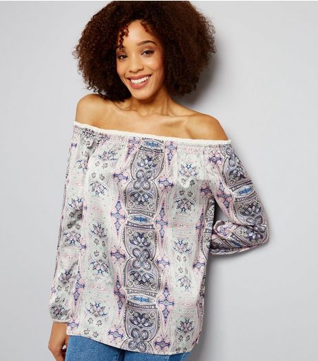 Blue Vanilla Blue Satin Bardot Neck Top | New Look