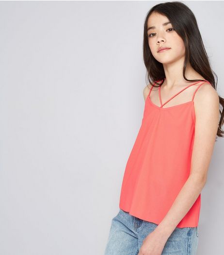Teens Bright Pink Double Strap Front Cami | New Look