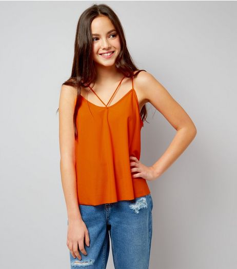 Teens Bright Orange Double Strap Front Cami | New Look