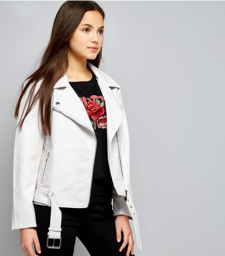 Teens White Leather-Look Jacket | New Look