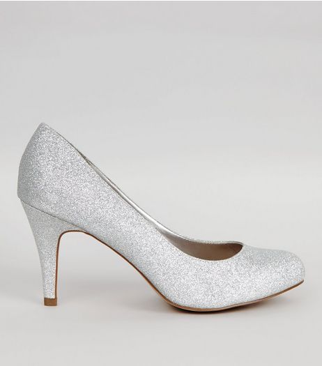 Wide Fit Silver Glitter Court Shoes | New Look