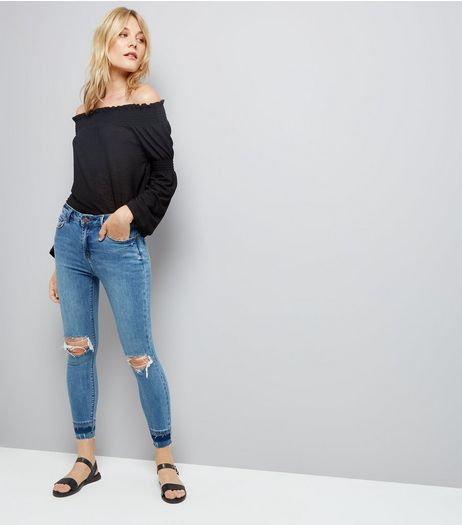 Blue Ripped Knee Skinny Jeans | New Look
