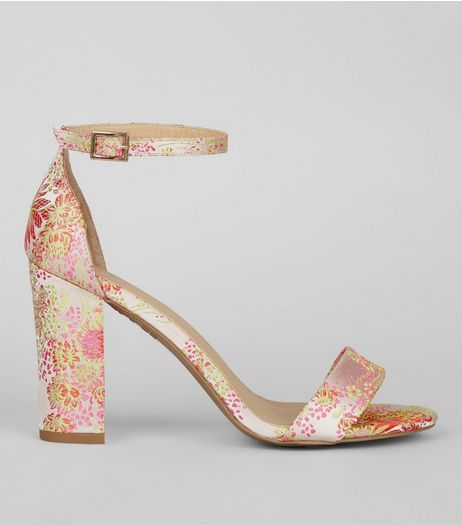 Pink Floral Brocade Ankle Strap Heels | New Look