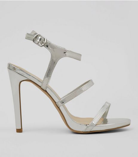 Silver Triple Strap Heeled Sandals | New Look