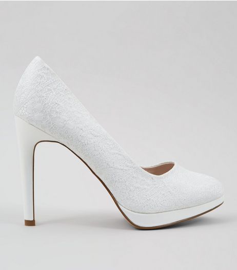 Ivory Lace Platform Court Shoes | New Look