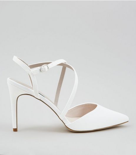 Ivory Satin Cross Strap Pointed Heels | New Look
