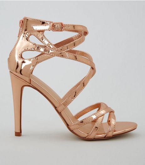 Wide Fit Rose Gold Metallic Strappy Heels | New Look