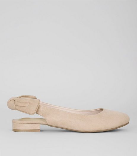 Wide Fit Nude Pink Suedette Sling Back Bow Pumps | New Look