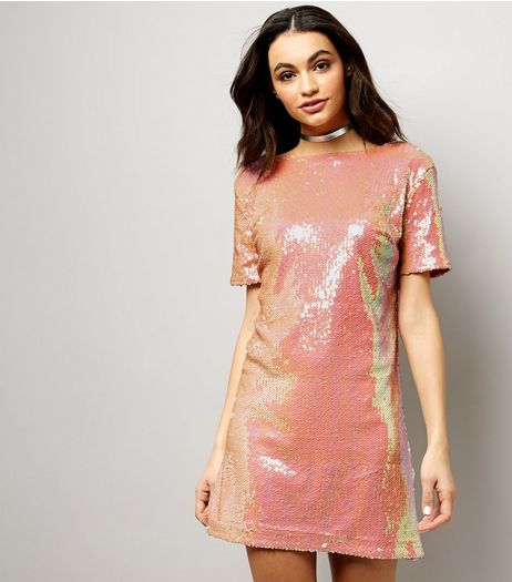 Motel Pink Sequin Scoop Back Dress | New Look