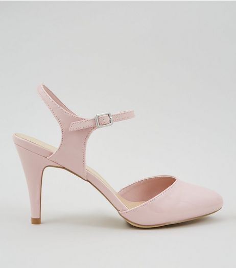 Wide Fit Pink Patent Ankle Strap Court Shoes | New Look