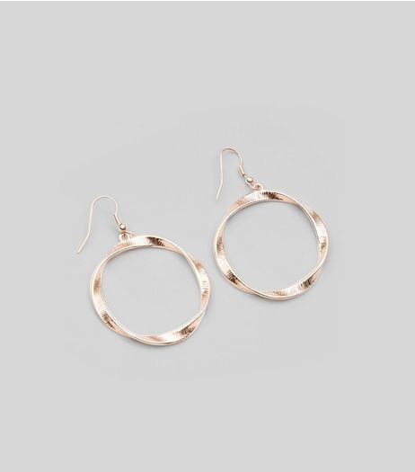 Rose Gold Twisted Hoop Earrings | New Look