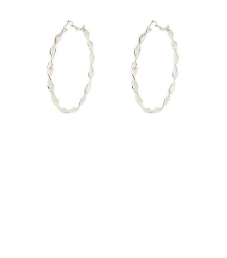 Silver Textured Twisted Hoop Earrings | New Look