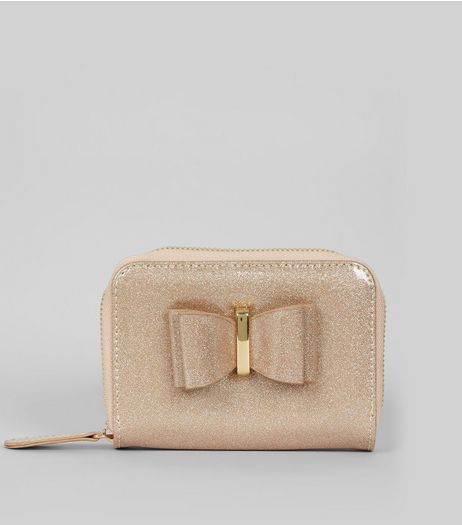 Rose Gold Glitter Bow Front Purse | New Look