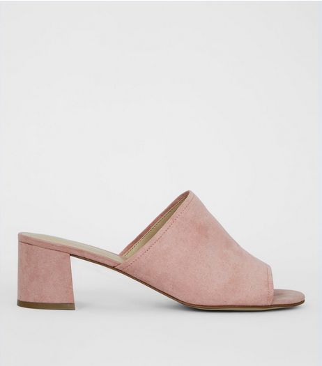 Wide Fit Pink Suedette Block Heel Mules | New Look
